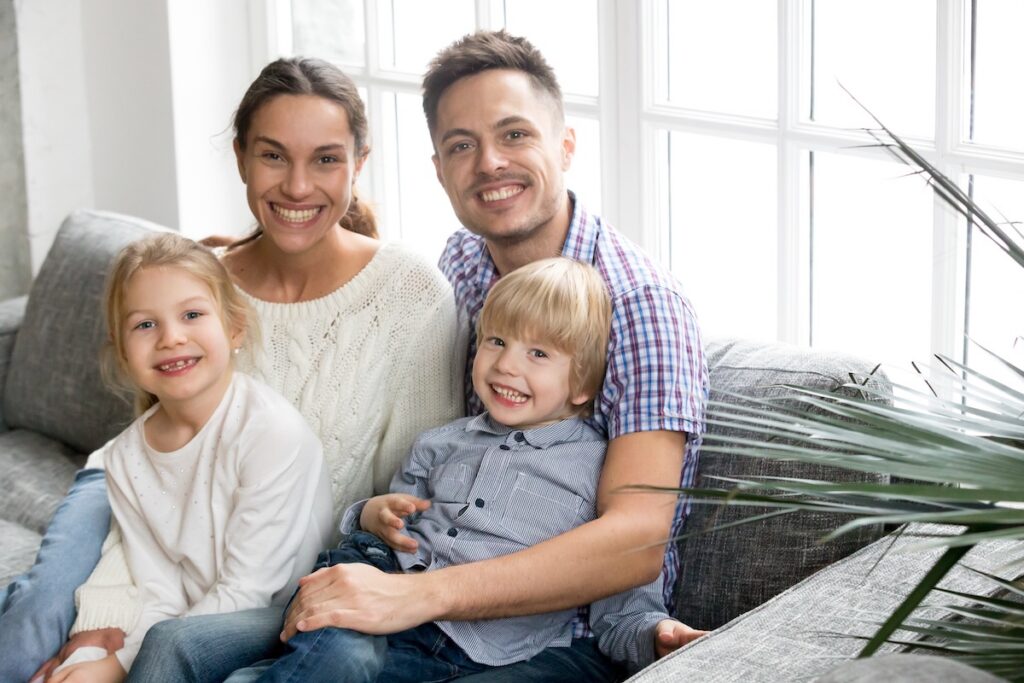 Couple with two children